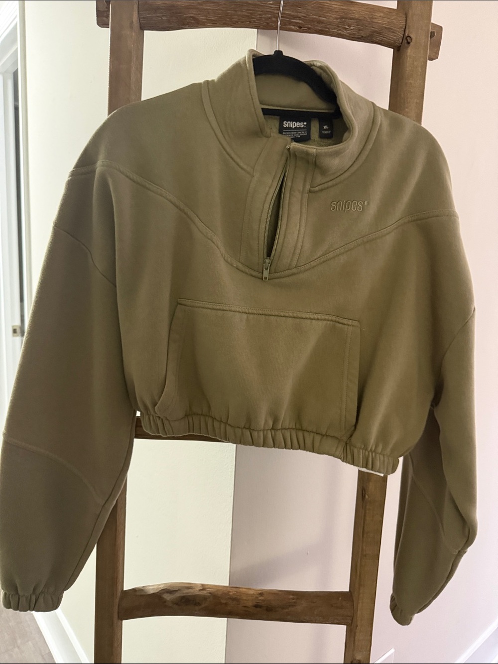 Olive Cropped Half-Zip Turtleneck Sweatshirt